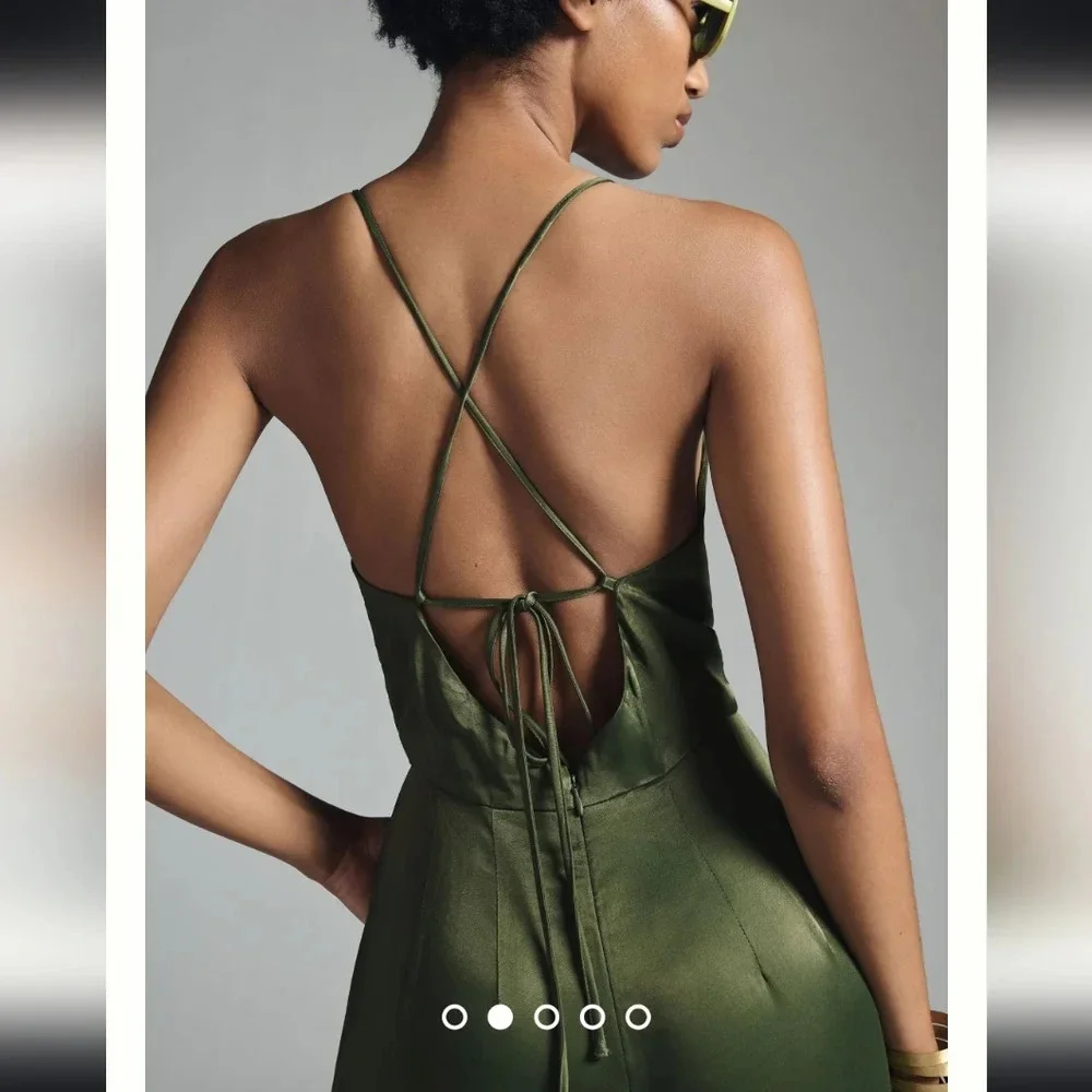 Anthropologie Olive Green Satin Jumpsuit - Picture 9 of 9